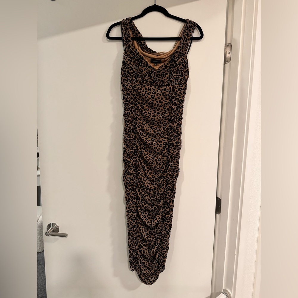 MAJORELLE Tabitha Animal Print Off-Shoulder Midi Dress